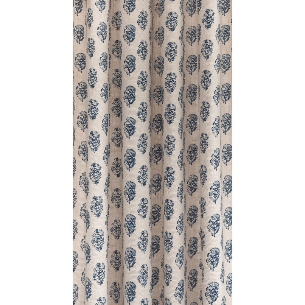 Zola Block Print Indigo, a block print style blue floral pattern fabric : view 7